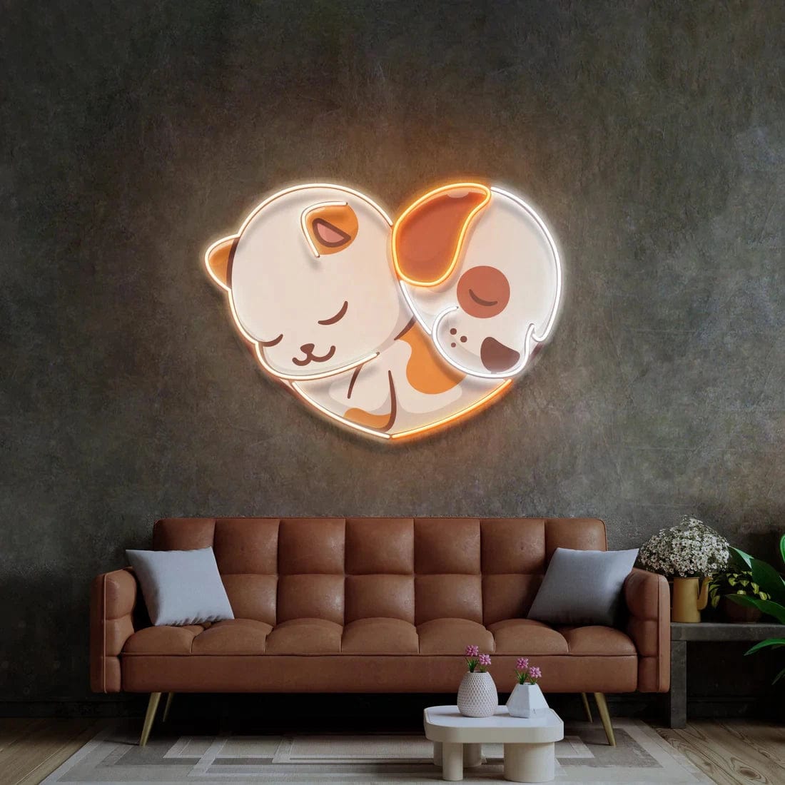 Heart Cat Dog Neon Sign