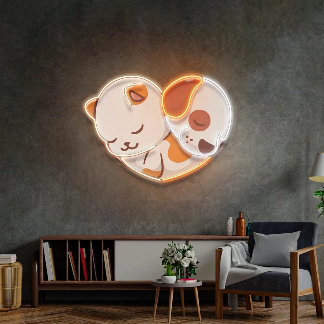 Heart Cat Dog Neon Sign
