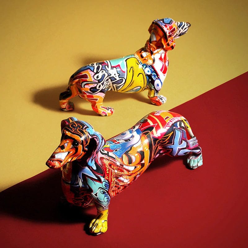 Graffiti Dachshund Statue – Vibrant Resin Dog Decor for