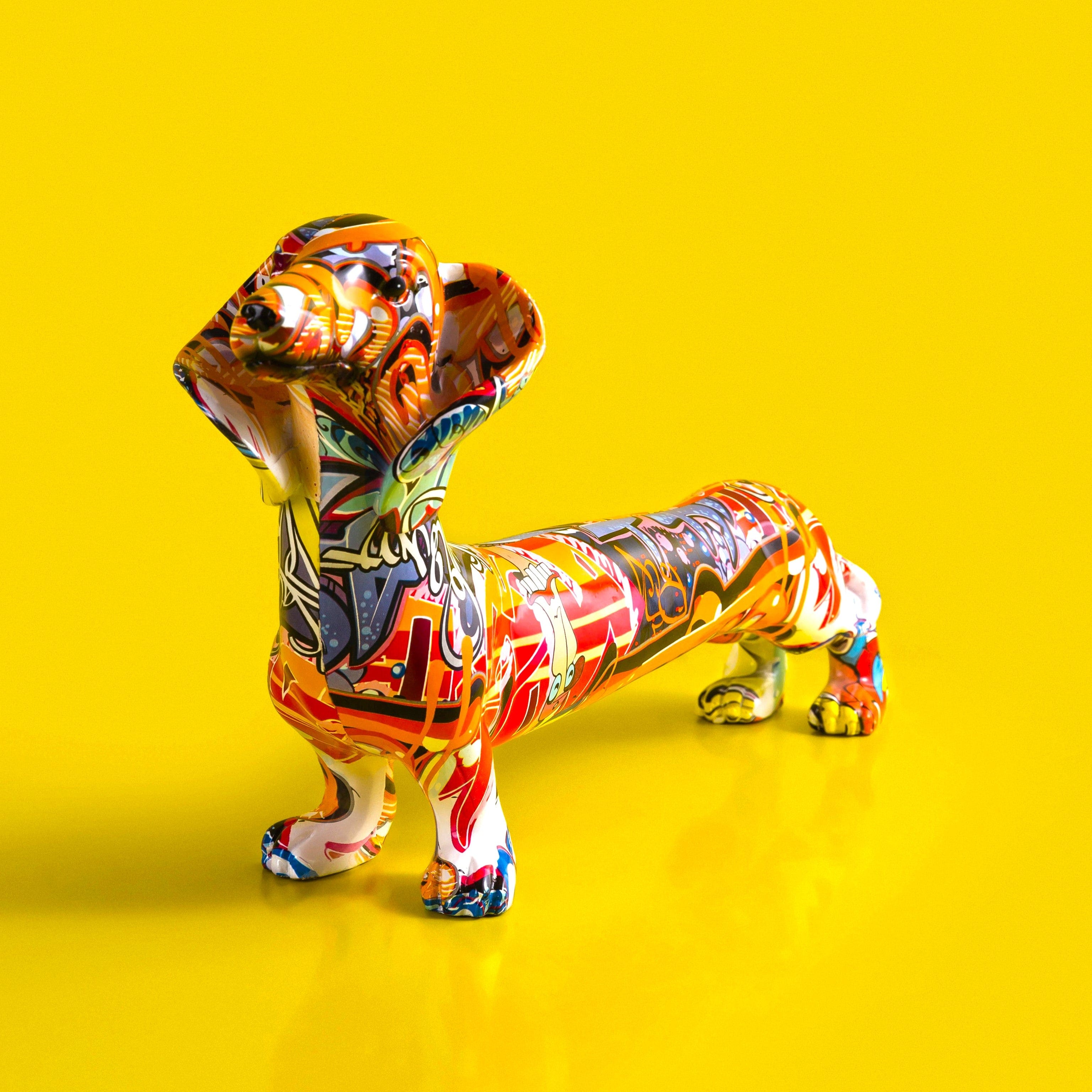 Abstract Painted Dachshund Statue