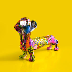Abstract Painted Dachshund Statue