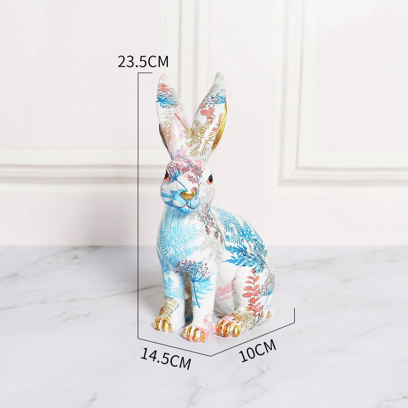 Floral Painted Bunny Statue