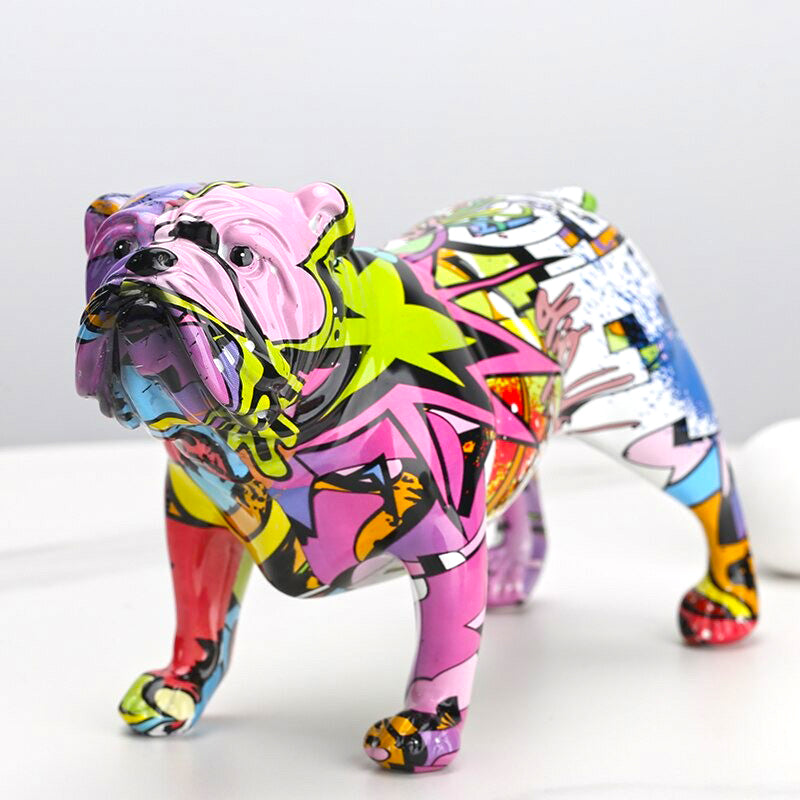 Abstract Painted Bulldog Statue