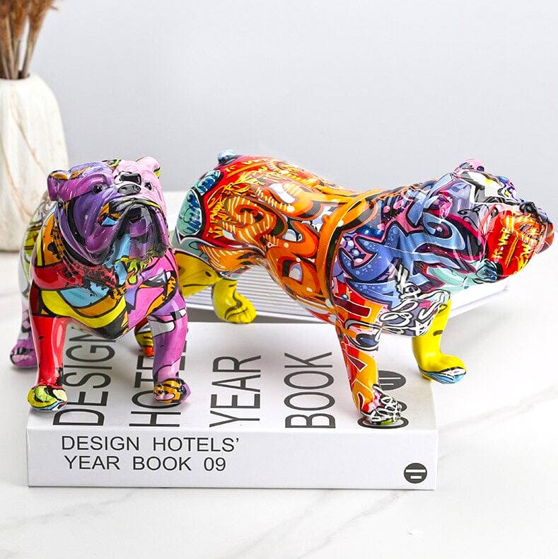 Abstract Painted Bulldog Statue