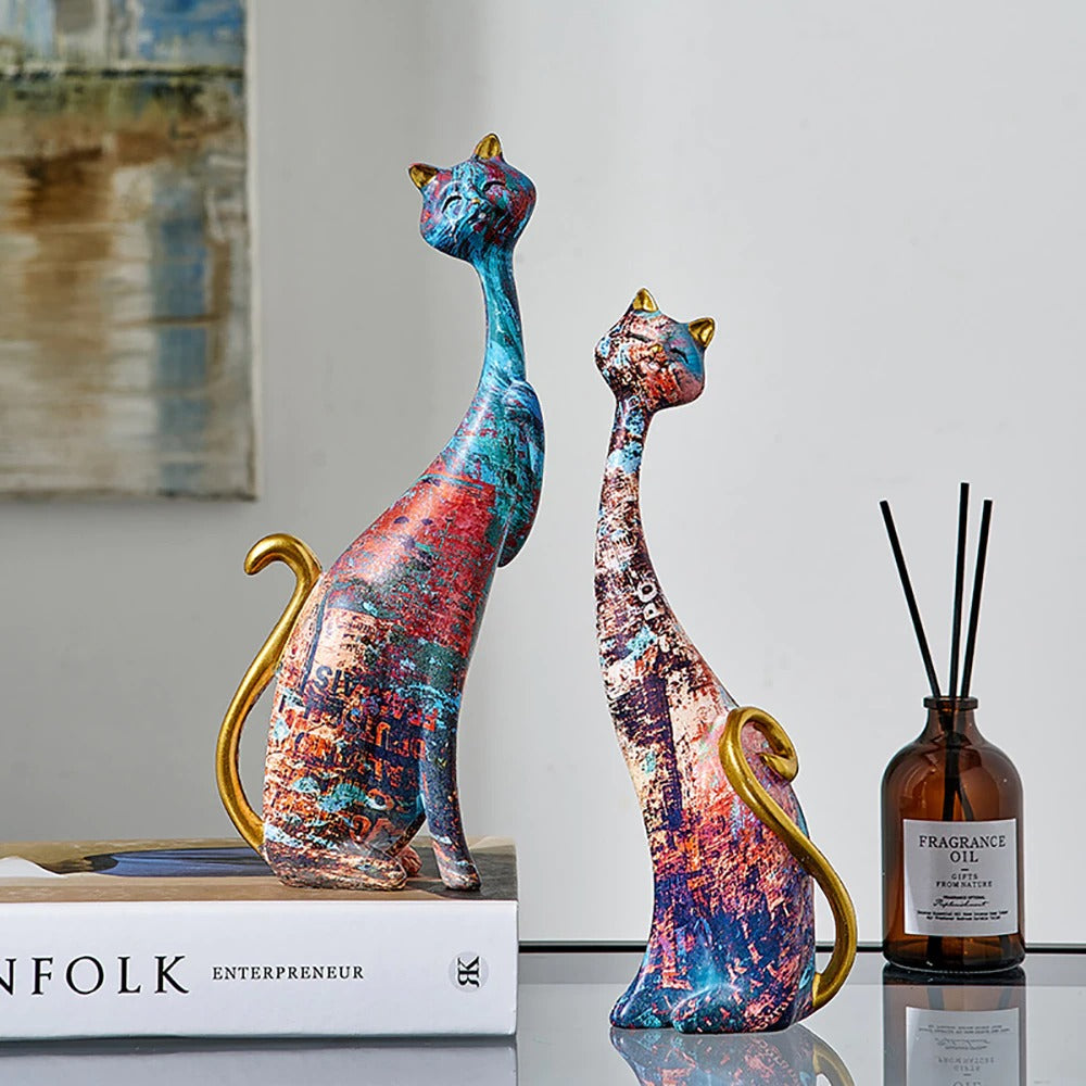 Oil Painted Cat Statues