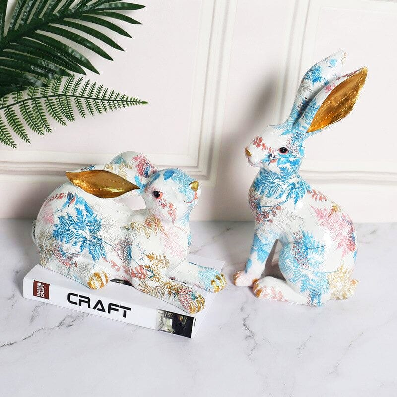 Floral Painted Bunny Statue