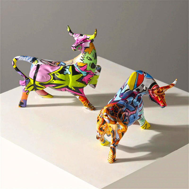 Abstract Painted Ox Sculpture